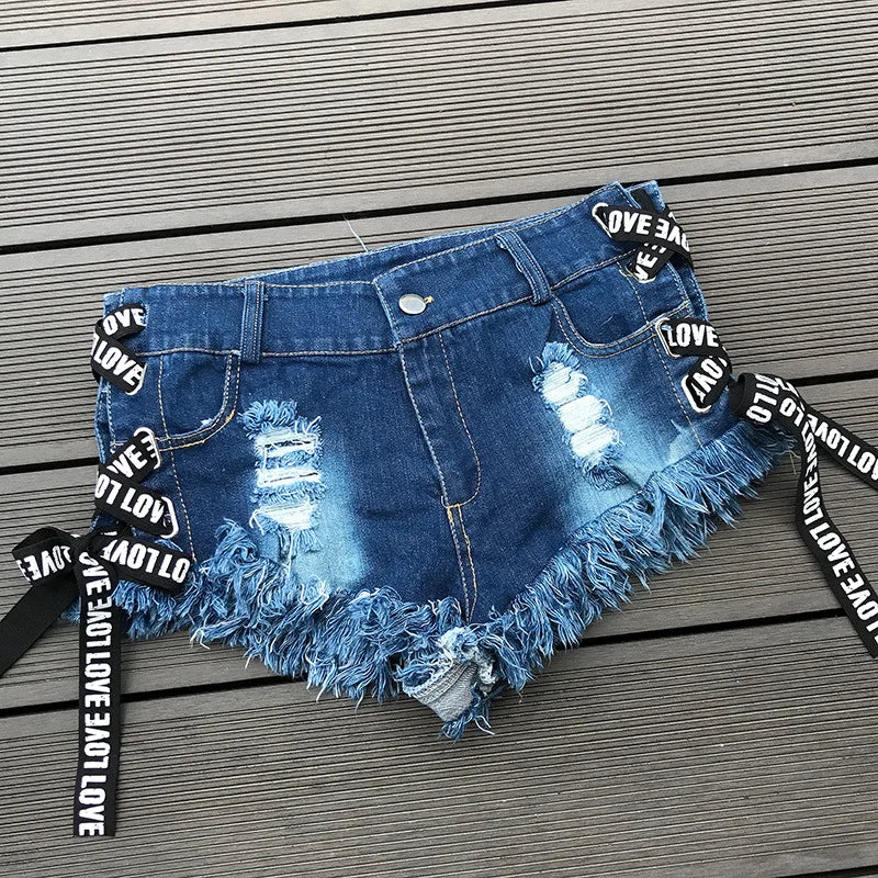 Sexy Low Waist Bandage Ripped Shorts Mini Club