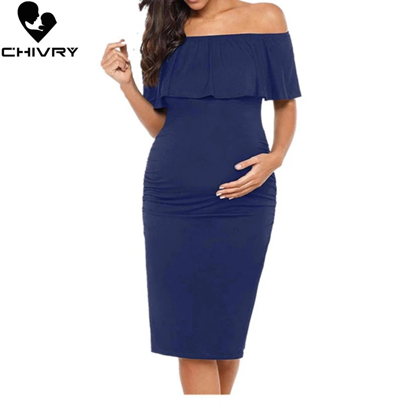 Pregnant Women Dress - Fashion Short Sleeve Ruffles