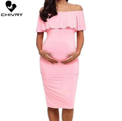 Pregnant Women Dress - Fashion Short Sleeve Ruffles