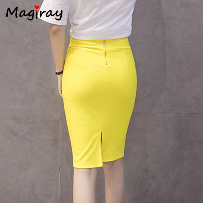 High Waist Elastic Pencil Skirt Bodycon Knee Length Office