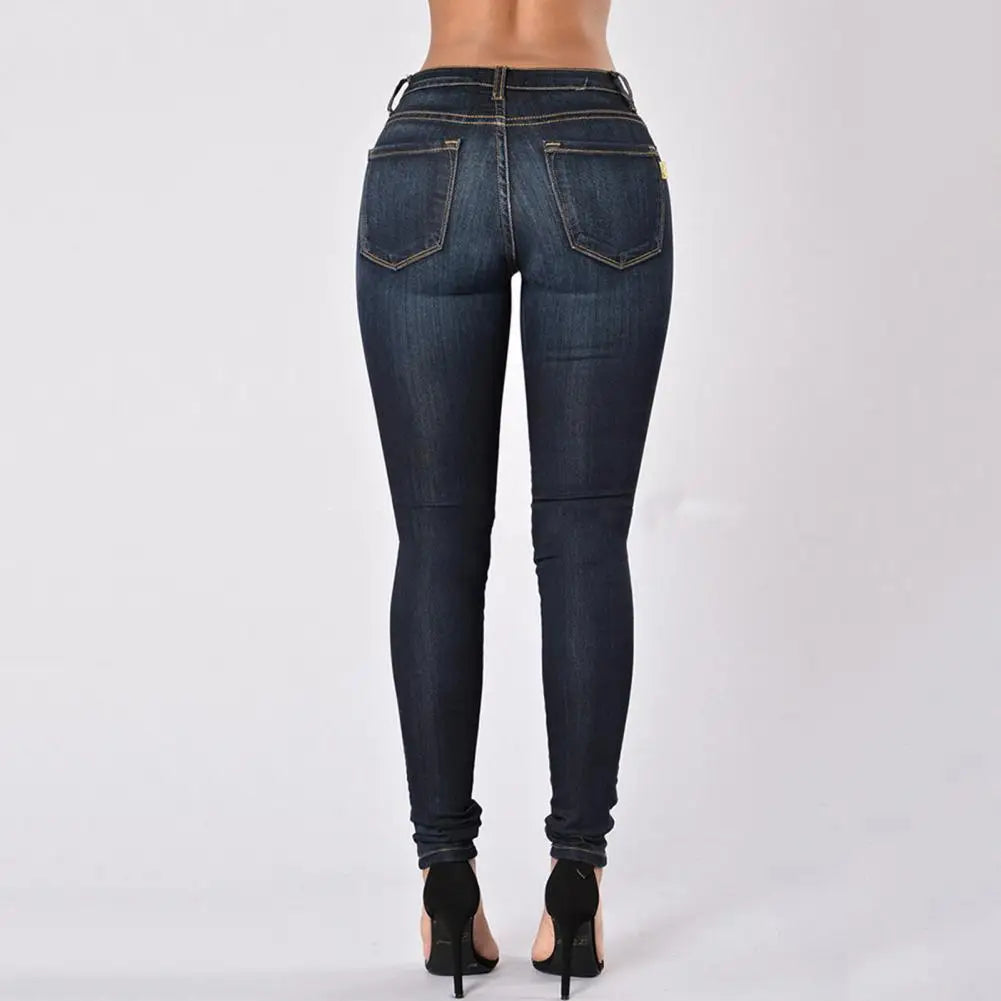 Vintage Women's Jeans Slim Fit High Waist Denim Pencil