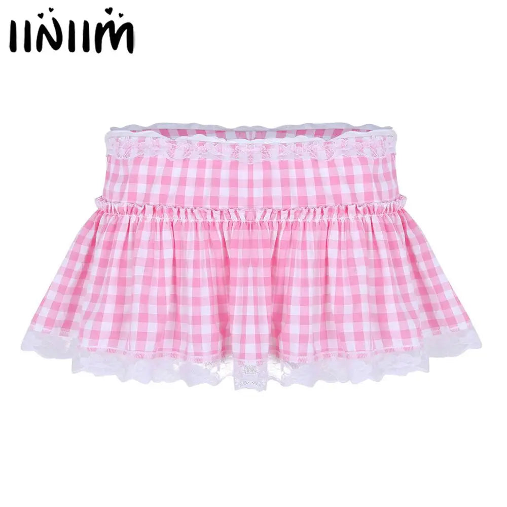 Women's School Girls Gleeking Skirt Short Gingham Miniskirt With Lace