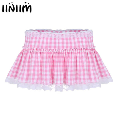 Women's School Girls Gleeking Skirt Short Gingham Miniskirt With Lace