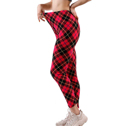 Yrrety Black Plaid Leggings Skinny Women's Workwear Push Up Fitness