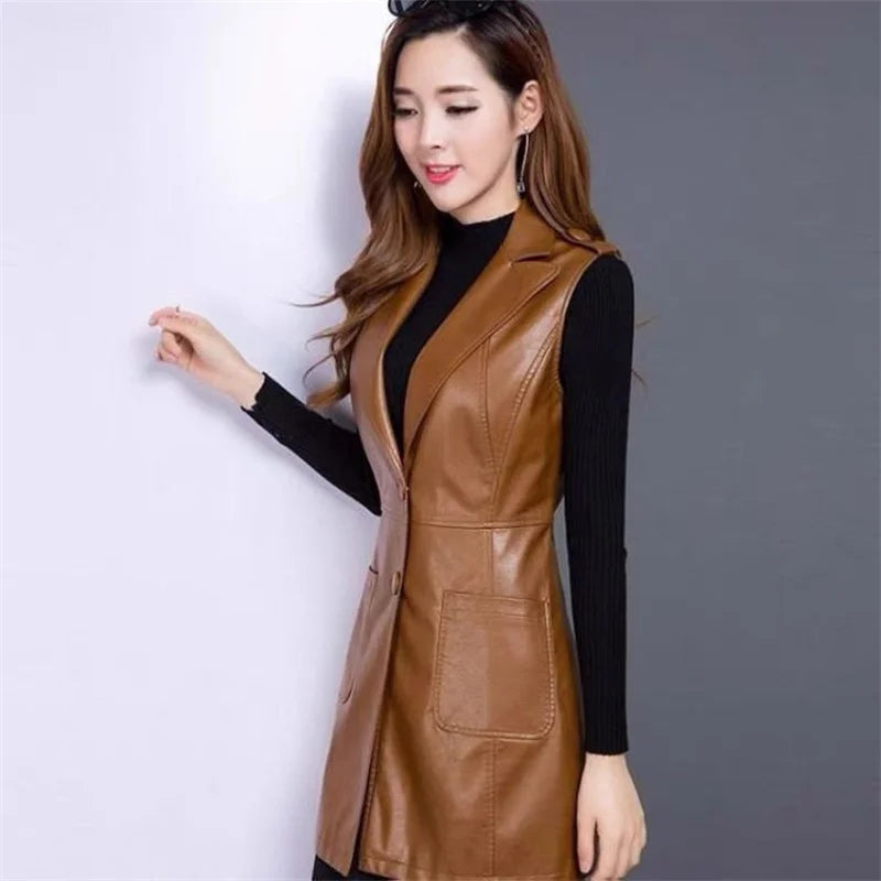 Thick Cotton Vest Coat Women's PU Leather Waistcoat Suit Vest Cardigan Outcoat