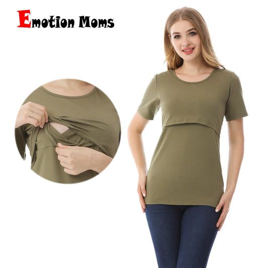 Nursing T-Shirt - Short Sleeve Breastfeeding Cotton Top