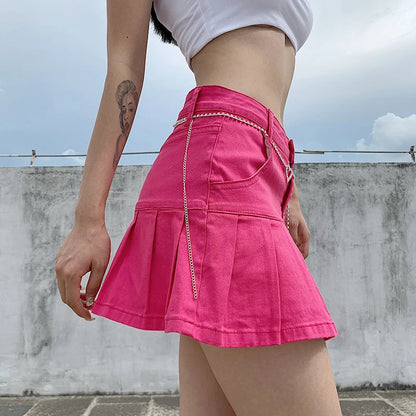 Punk Y2K Denim Mini Pleated Skirt Ladies High