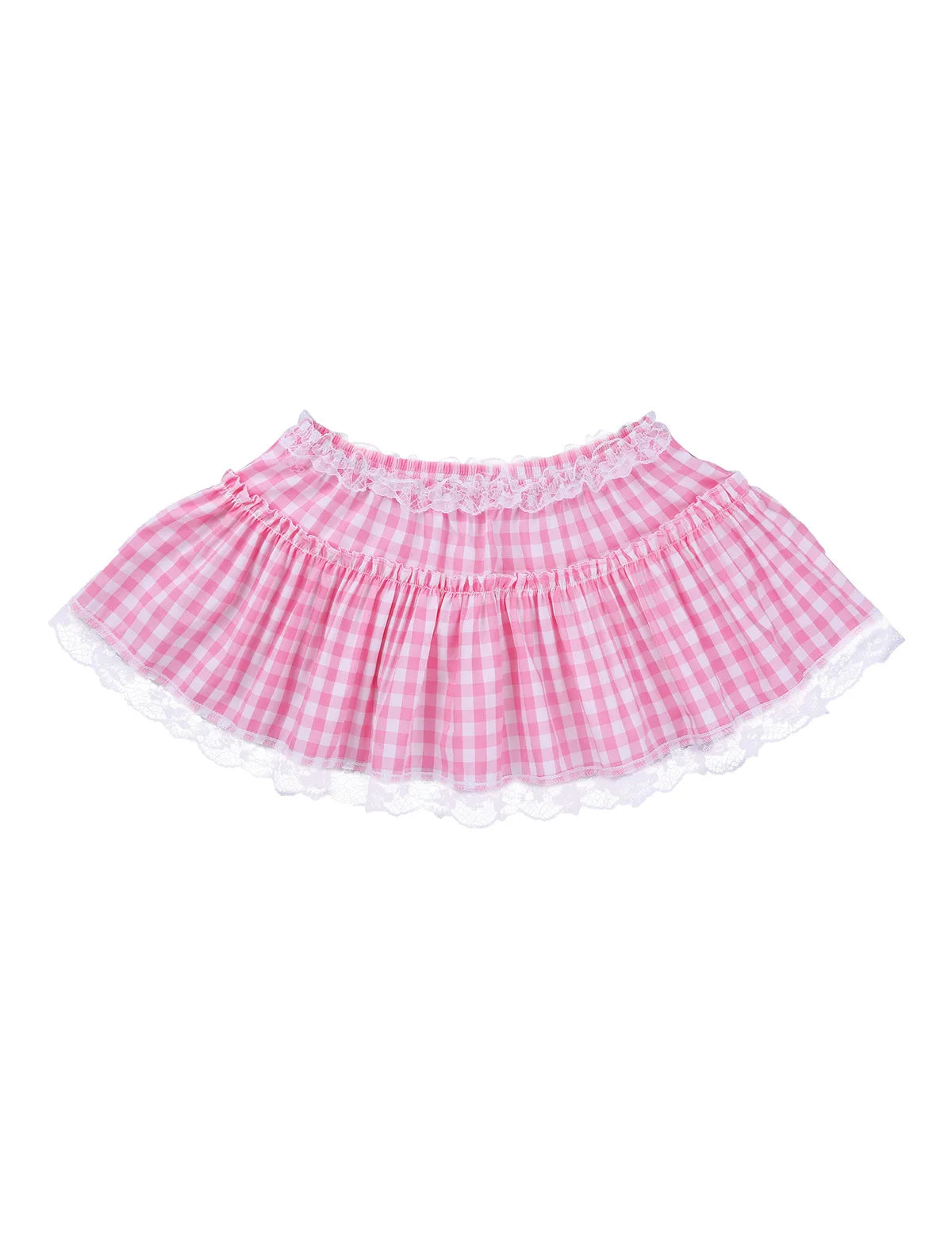 Women's School Girls Gleeking Skirt Short Gingham Miniskirt With Lace