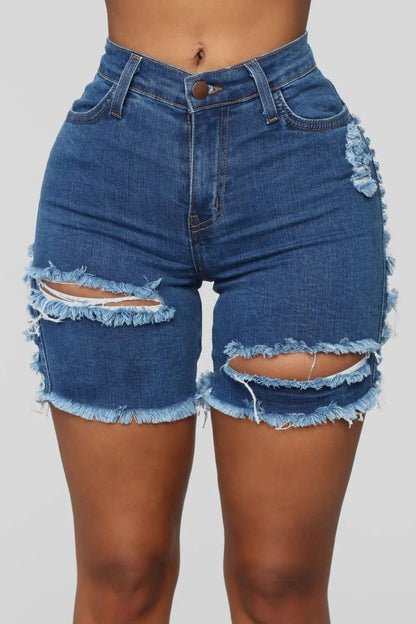 Summer Woman Trendy Ripped Denim Shorts Fashion High Waist