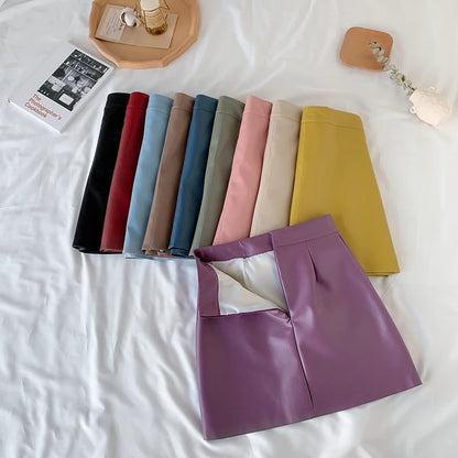 Colors Pu Leather Mini Skirt Bodycon Pencil Slim Girls