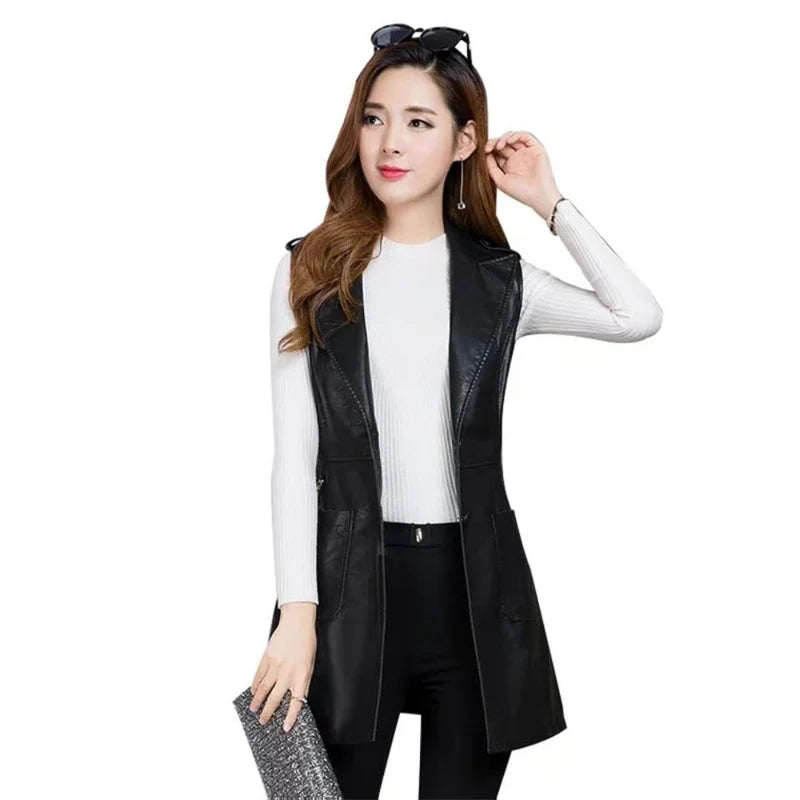 Thick Cotton Vest Coat Women's PU Leather Waistcoat Suit Vest Cardigan Outcoat