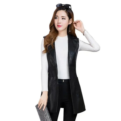 Thick Cotton Vest Coat Women's PU Leather Waistcoat Suit Vest Cardigan Outcoat