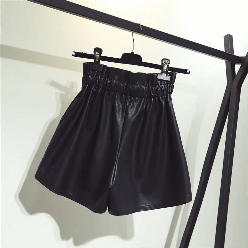 New High Waist Laced Up Shorts Flower Bud Leather Autumn Winter