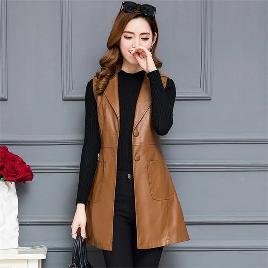 Thick Cotton Vest Coat Women's PU Leather Waistcoat Suit Vest Cardigan Outcoat