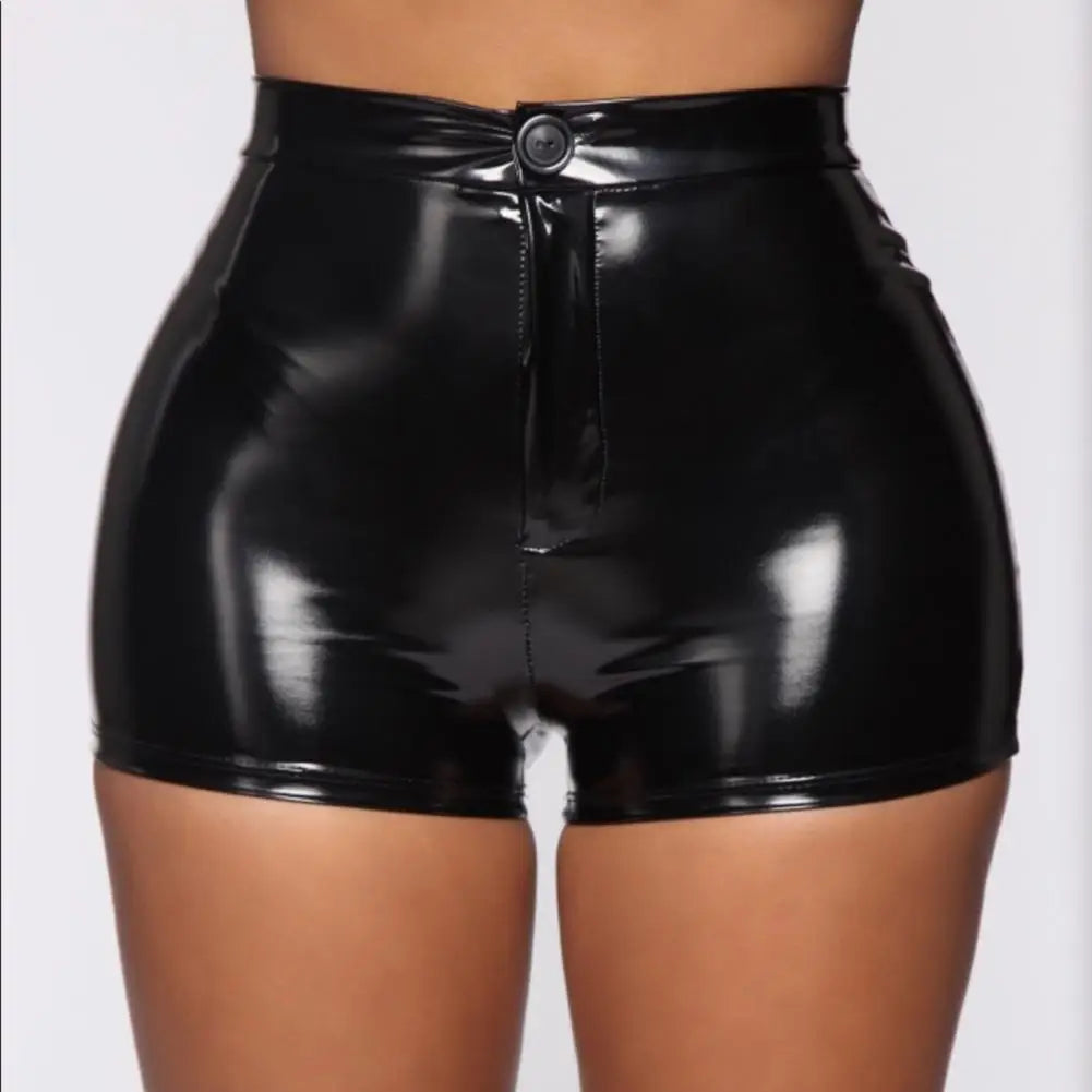 Women's Faux Latex Leather Shorts Stretchy High Waist Bodycon