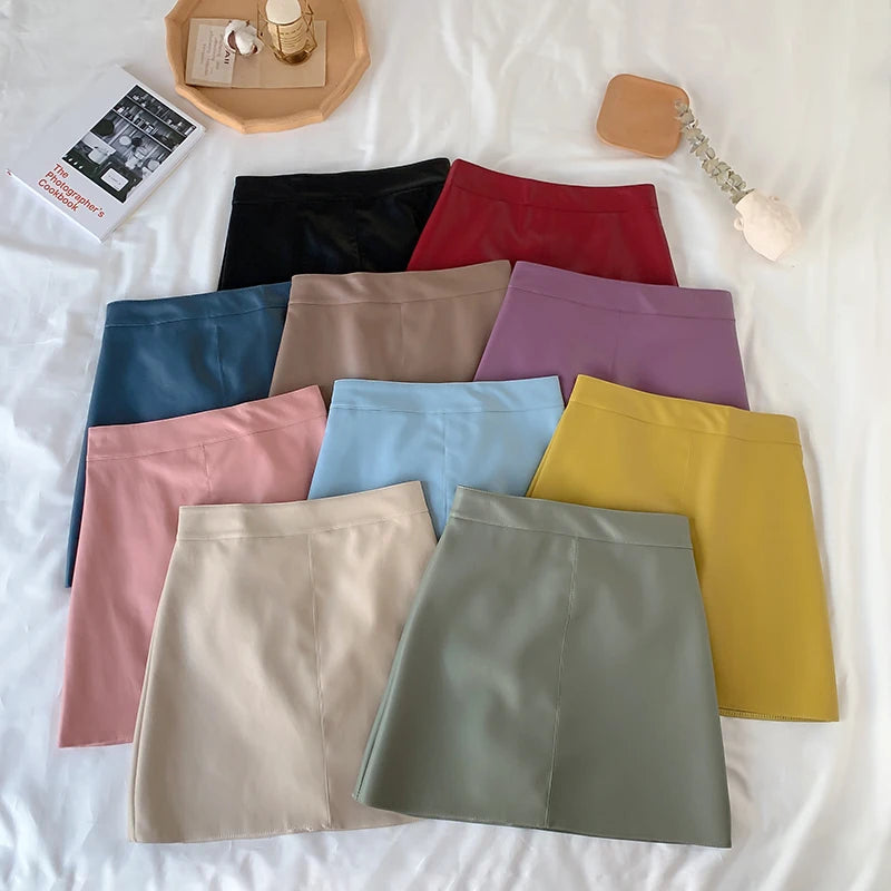 Colors Pu Leather Mini Skirt Bodycon Pencil Slim Girls