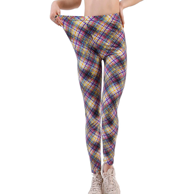 Yrrety Black Plaid Leggings Skinny Women's Workwear Push Up Leggings