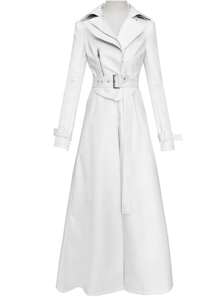 Nerazzurri Spring Runway White Long Leather Trench Coat Elegant Luxury 2021 Designer