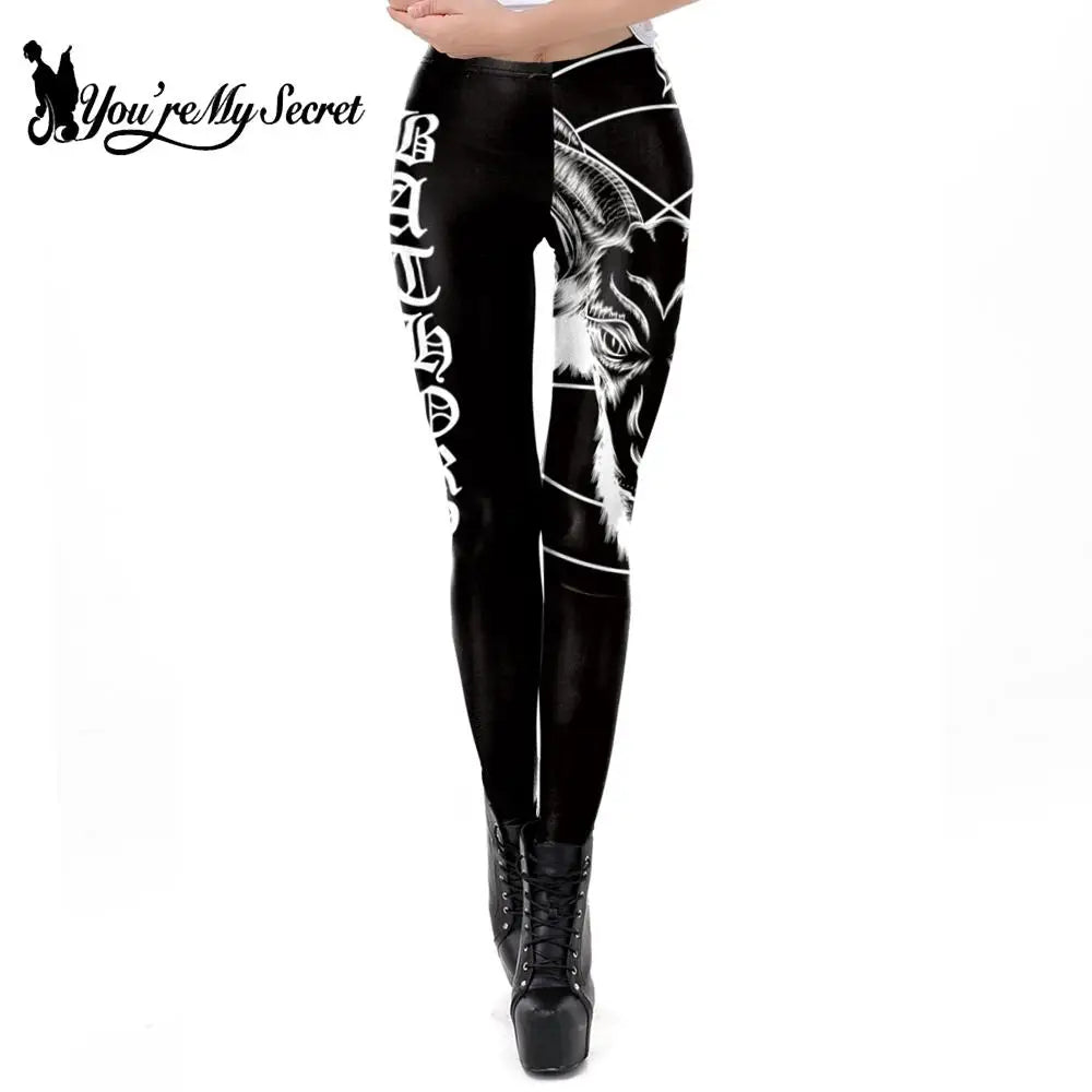 Gothic Ouija Leggings Satan Goat Workout Pants Black Slim