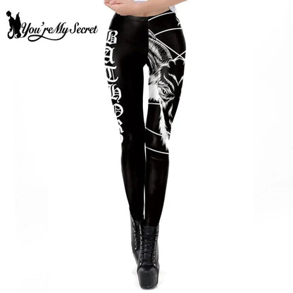 Gothic Ouija Leggings Satan Goat Workout Pants Black Slim