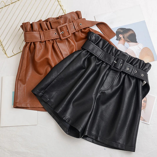 Women's Chic Fashion Faux Leather Shorts High Waist