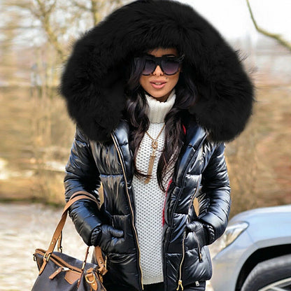 Loose Faux Fur Hooded Jacket - Women’s Winter Zipper Down Coat