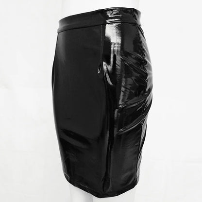 Sexy Women's Leather Skirts Club Solid Shiny High Waist