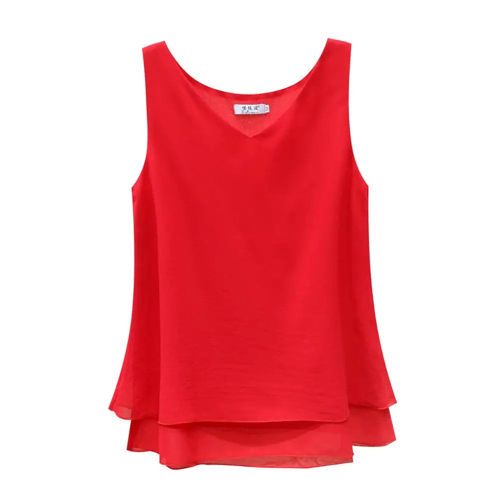 2022 Fashion Brand Women blouse Summer New sleeveless Chiffon Shirt Solid V-neck Casual blouse Loose Oversized Female Tops