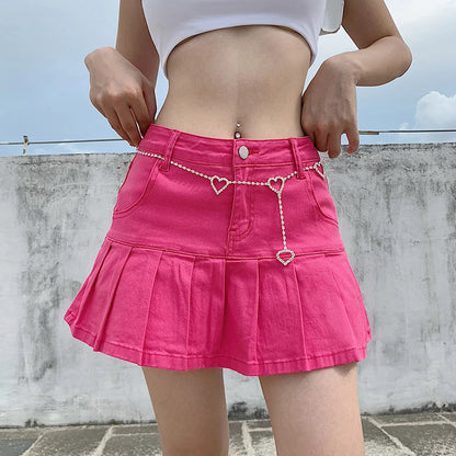 Punk Y2K Denim Mini Pleated Skirt Ladies High