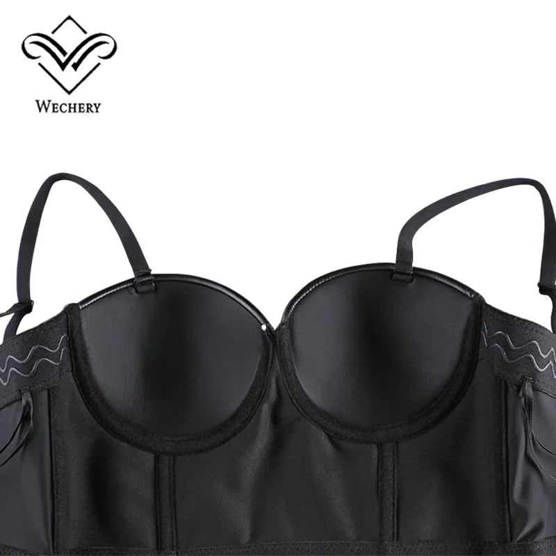 Wechery Women Leather Corset Top Crop Bustier Gothic Bra Push Up Bodice Sexy Lingerie Corselet Party Short Camis Plus Size 6XL