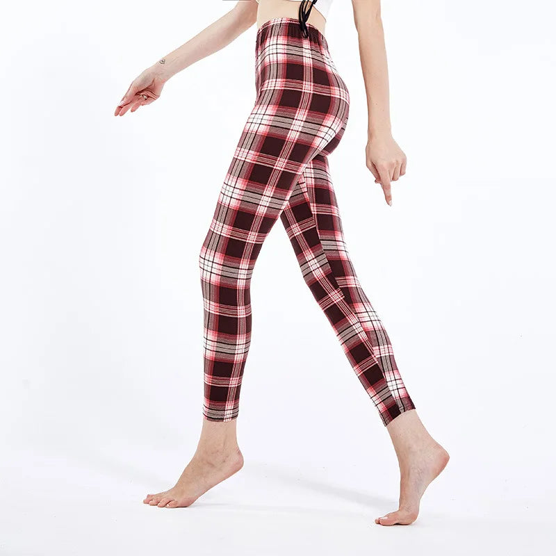 Yrrety Black Plaid Leggings Skinny Women's Workwear Push Up Fitness