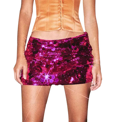 Women's Shiny Sequins Mini Skirt Summer Elastic