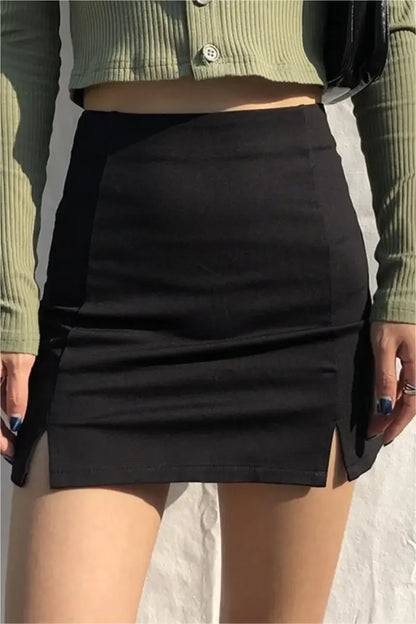 Skirts Women's Black Split Office Ladies High Waist Elegant Slim Mini Skirt Student