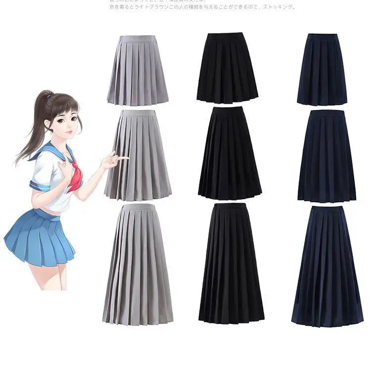 Waist Japanese Student Girls School Uniform Solid Color