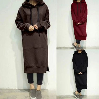 Hoodie Dress - Patch Pocket Split Hem Pullover