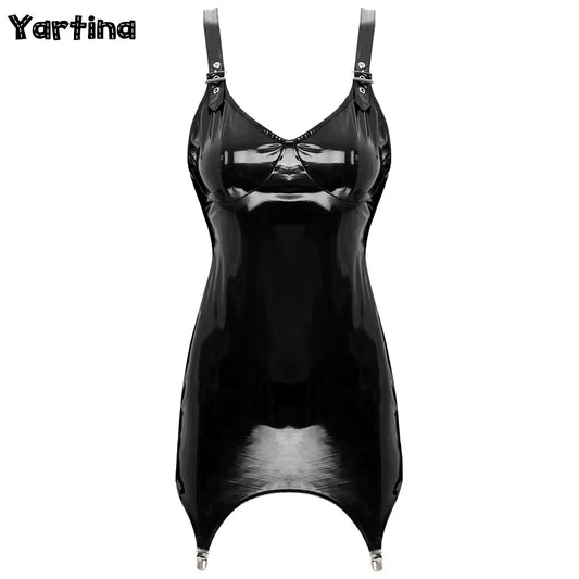 Latex Bodycon Tight Mini Dress - Rave Party Clubwear, Glossy Patent Leather Dress