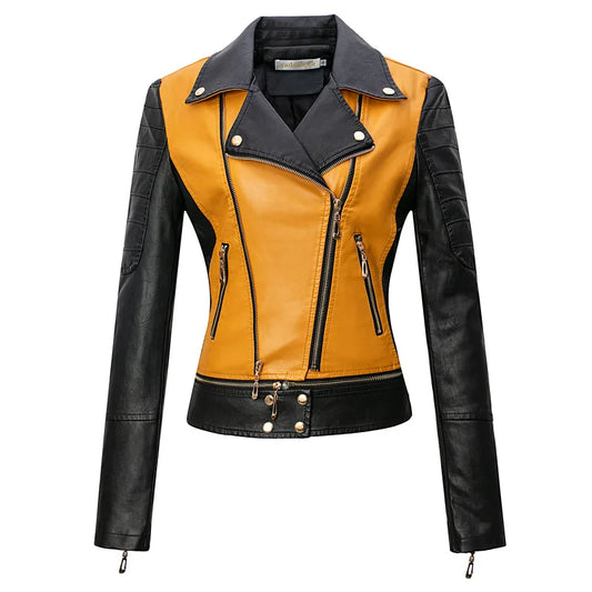 Motorcycle Leather Jacket - Women’s Zipper Moto Biker