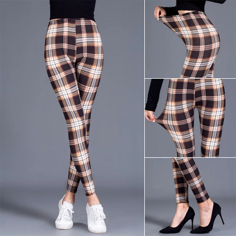 Super Soft Milk Silk Grids Print Fitness Leggings Sexy