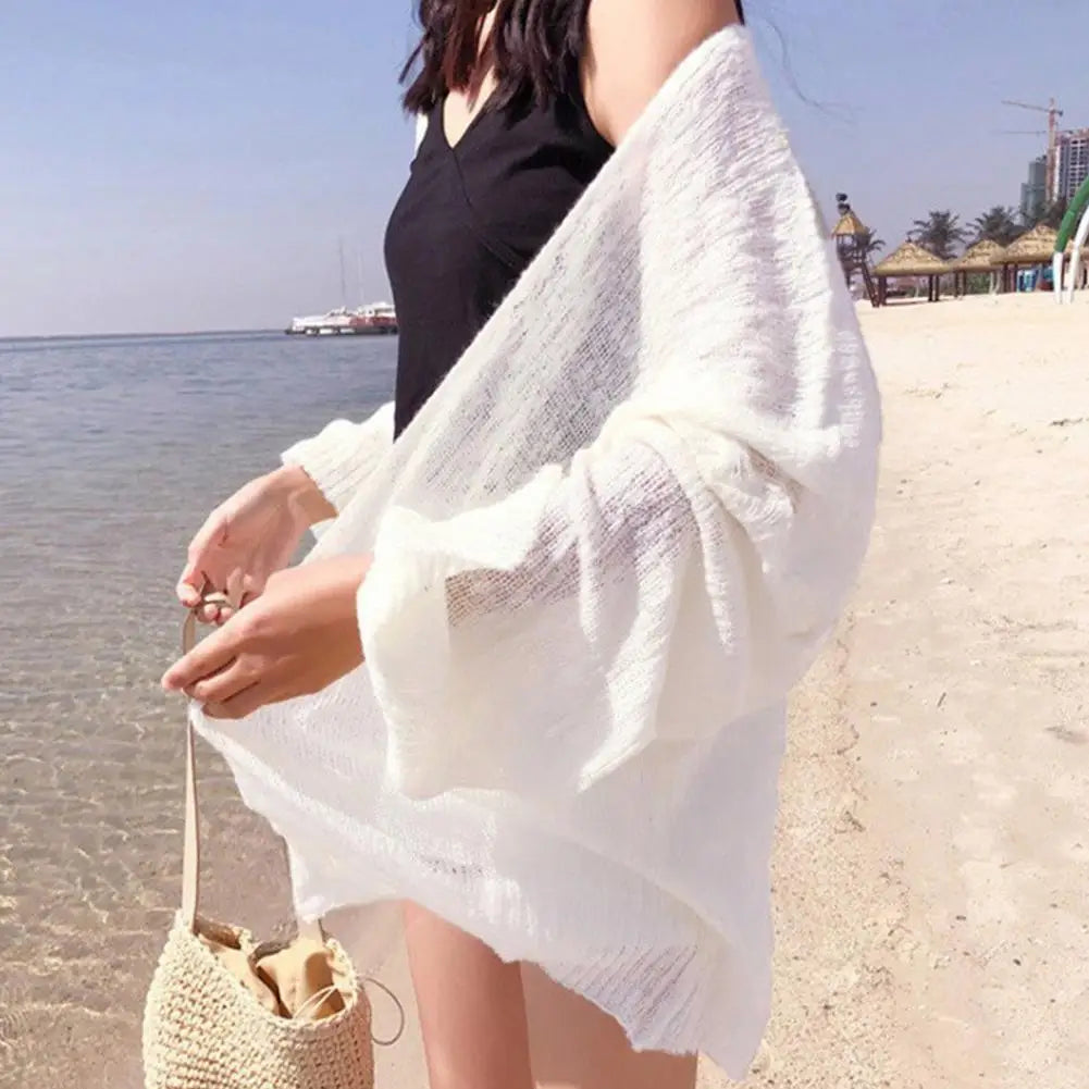 Summer Knitted Cardigan Cardigan lazy loose Hollow soild color long-sleeved air-conditioned shirt Cropped Sweter Cardigan