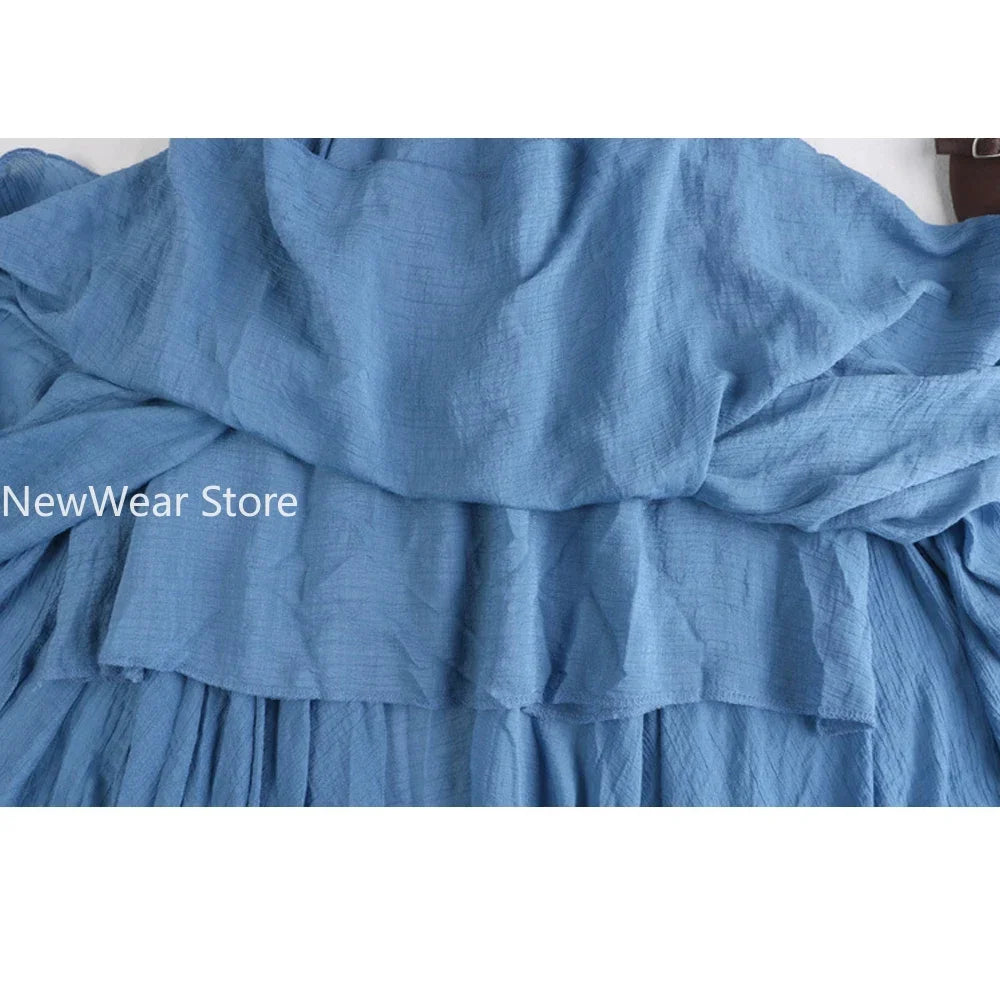 Blue Linen Skirt Bohemian Long Irregular Summer Beach Skirt