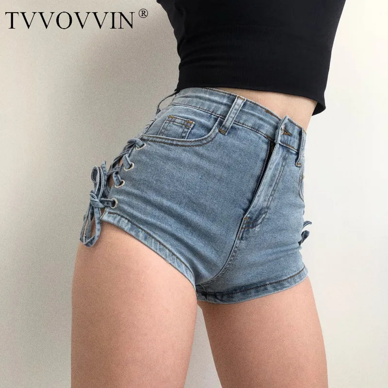 Tvvovvin Drawstring High Waist Summer Slim Skinny Stretch