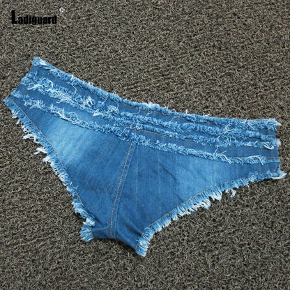 New Sexy Thong Denim Shorts Pearl Beading Vintage Ripped Hotpants