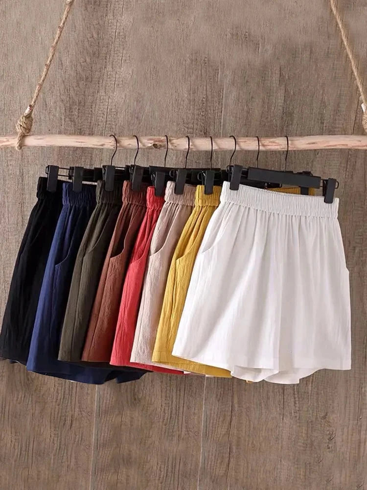 Jmprs Cotton Linen Women's Shorts Summer Loose Elastic Waist