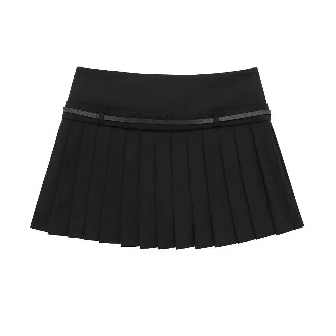 Traf Box Pleated Mini Skirts Women's Black Mid