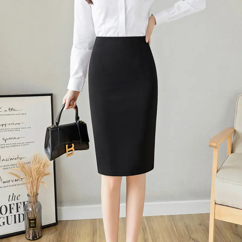 Office Lady Fashion Black Split Skirts Spring Summer Temperament