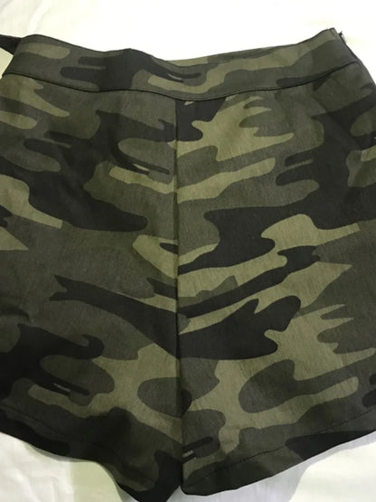 Camo Print Casual Bottoms Skinny Short High Waist Wrapped