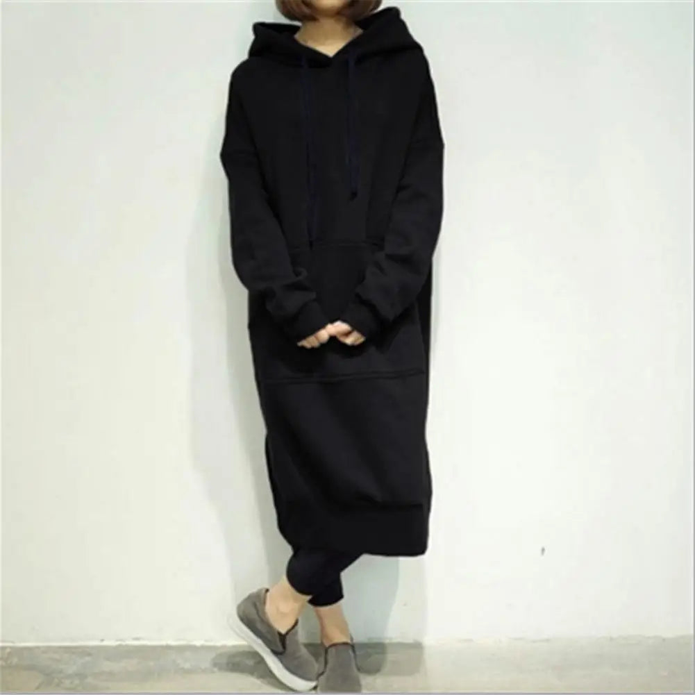 Hoodie Dress - Patch Pocket Split Hem Pullover