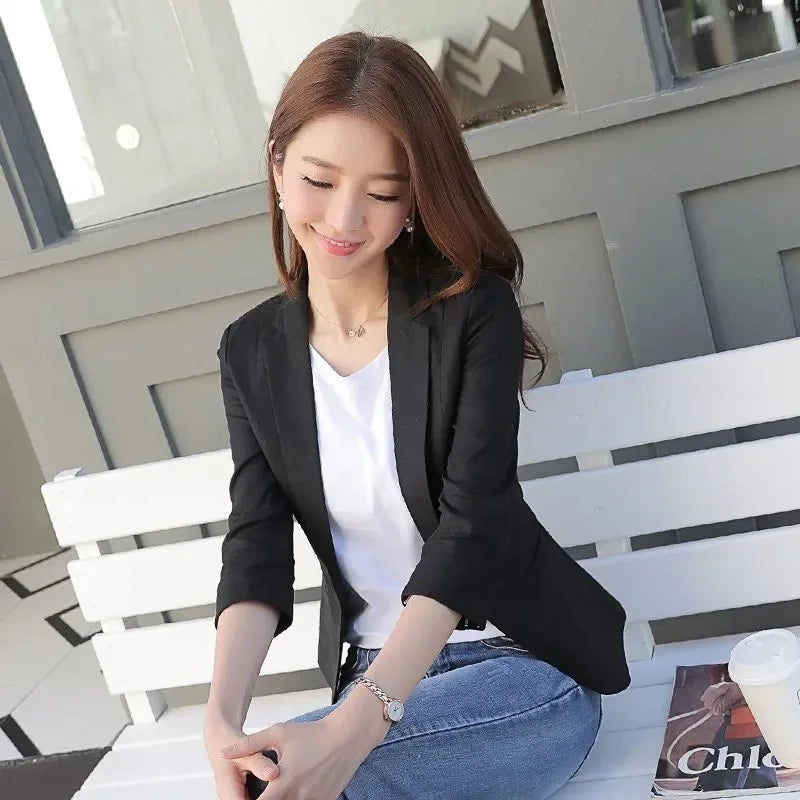 Summer Women Blazer Three Quarter Sleeves Lapel Notch Collar Plus Size Coat