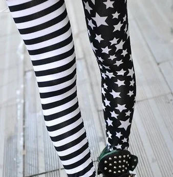 New Jeggings Elastic Stripe Star Print Fashion Cropped Trousers Women