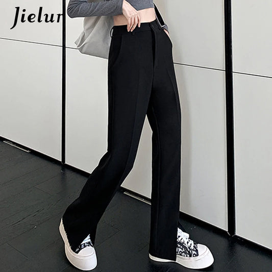 Black Trousers Suits Spring High Waist Classic Casual